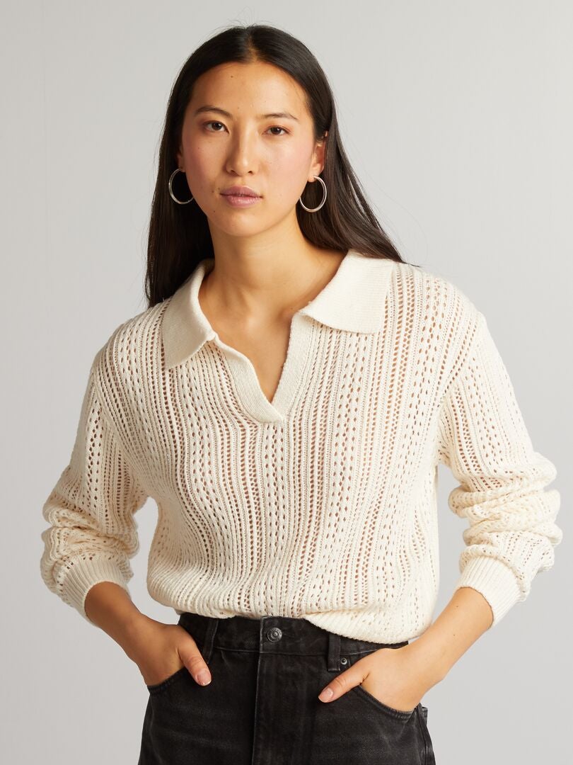 Gehaakt poloshirt - BEIGE