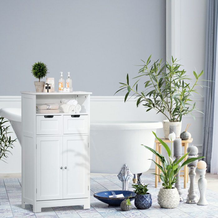Meuble de salle de bain - kleankin - rangement 2 tiroirs niche placard porte étagère - bois - 60x30x109cm - blanc