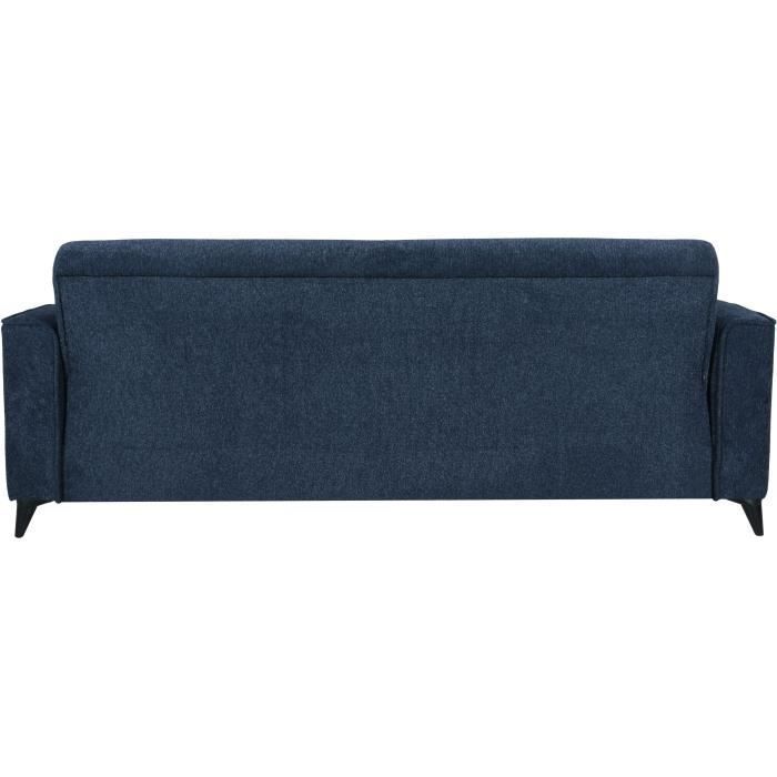 Canapé convertible 3 places - BERGAMO - Tissu bleu foncé - 2 coussins - coffre de rangement -  230 x 85 x 89 cm