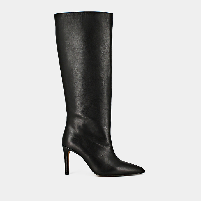 Bottes à talons et bouts pointus  en cuir noir