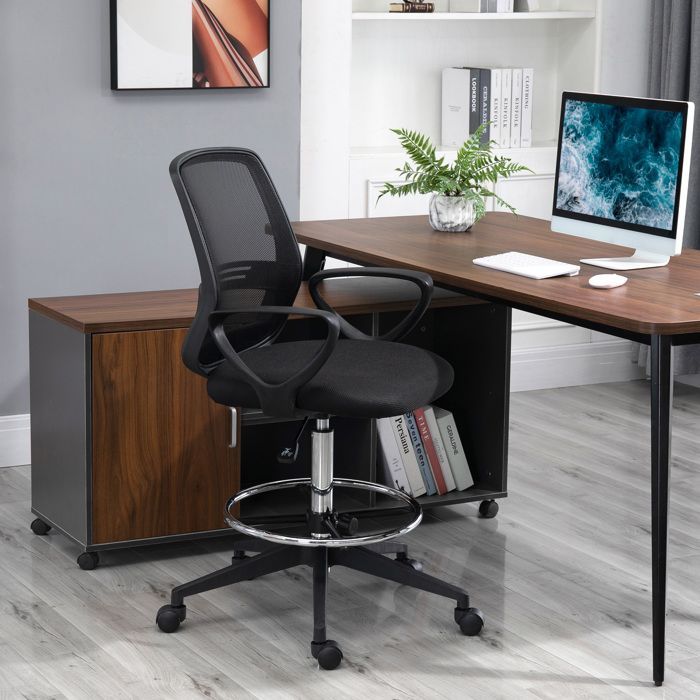 Office chair - Vinsetto - adjustable high seat - dimensions 59.5L x 60W x 102.5-126H cm - 360° swivel - breathable mesh - black