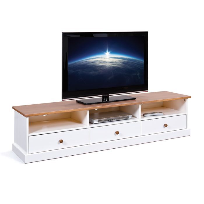 Wright tv-meubel met 3 lades, 3 vakken, wit, bruin.
