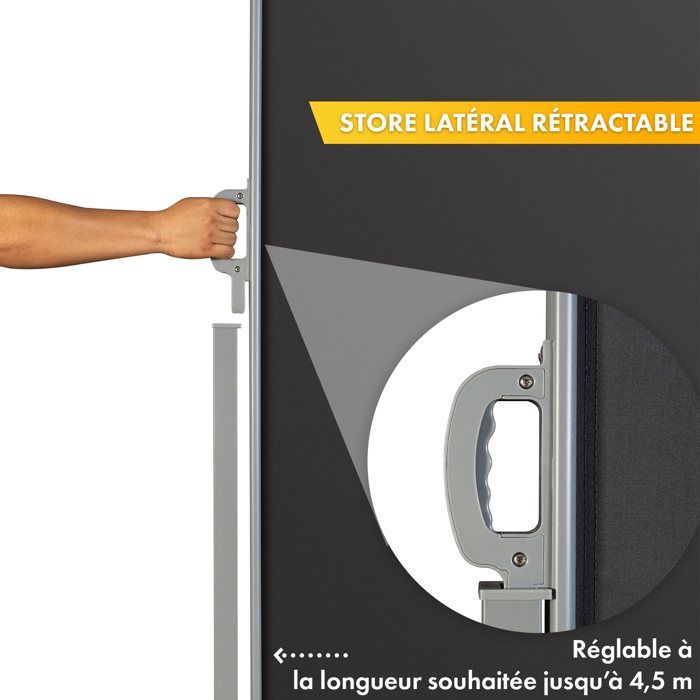Store latéral extérieur 280 g/m² brise vue pour terrasse, structure aluminium, Anthracite 200 x 400 cm