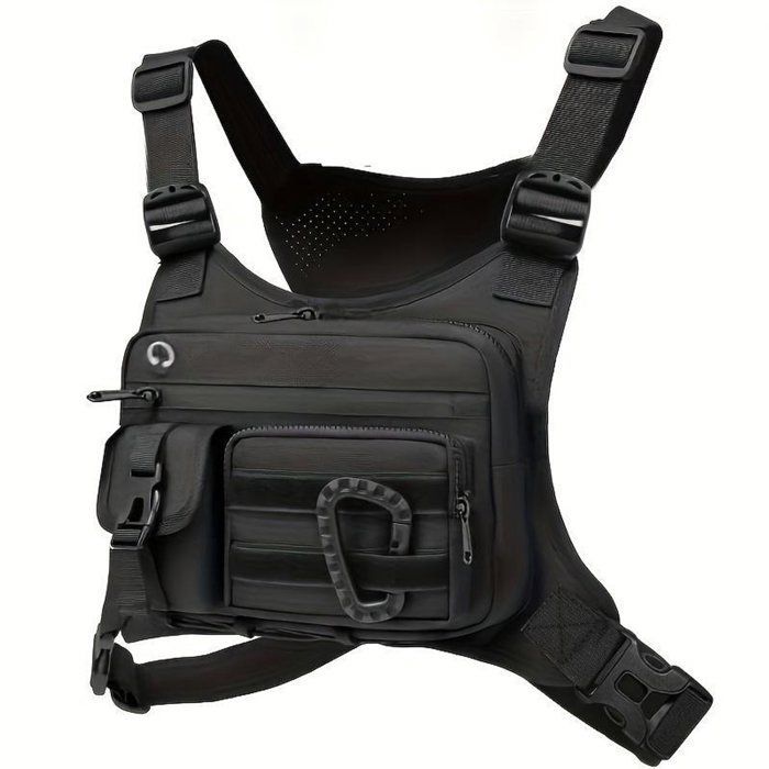 Sacoche de poitrine tactique pour homme - Gilet tactique outdoor - Sac à dos multifonctionnel pour sports outdoor - Noir - 27 x 17
