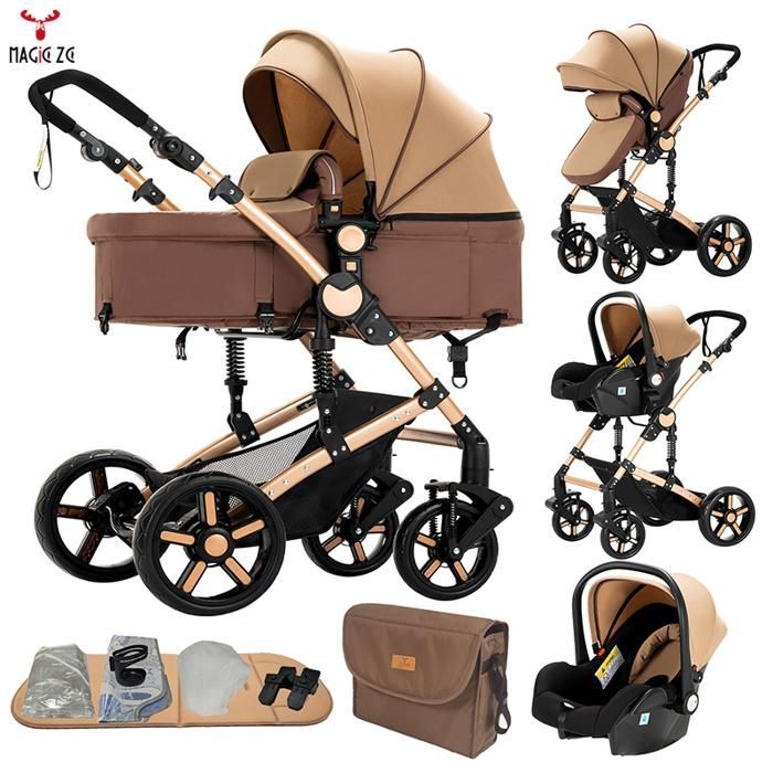 Magic ZC Stroller 3-in-1 Stroller 3-in-1 Travel System Aluminum Alloy Frame 0-3 Years Max 15kg Handbag Khaki