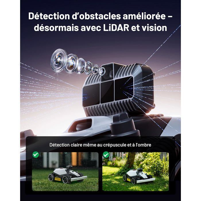 Mammotion LUBA Mini AWD LiDAR Robot Tondeuse Sans Fil Périphérique, LiDAR 3D+Vision, Jusqu’à 1500 m² , Pente 80%, avec Module 4G