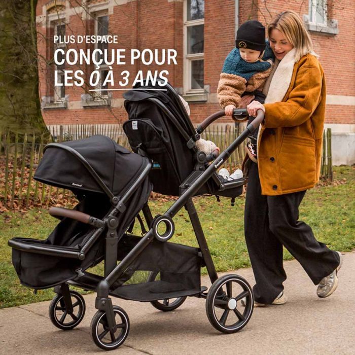 Baninni Luiz XL Poussette Double Noir - Solution Innovante avec Sièges Convertibles Extra Spacieux de la Naissance à 22 kg