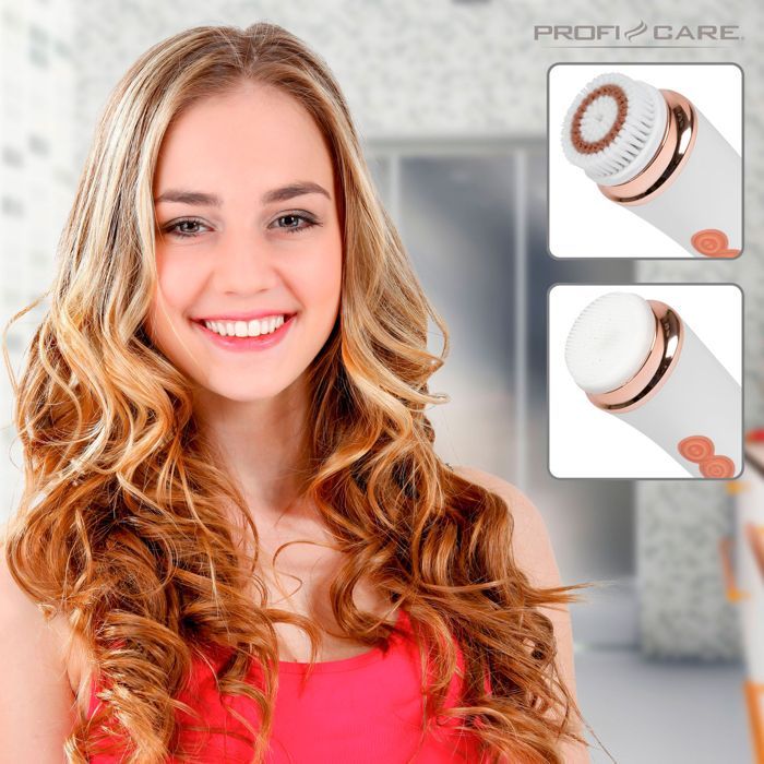 Proficare GRB 3081 Elektrische Gesichtsreinigungsbürste mit 2 Peeling-Bürstenköpfen, Weiß/Orange