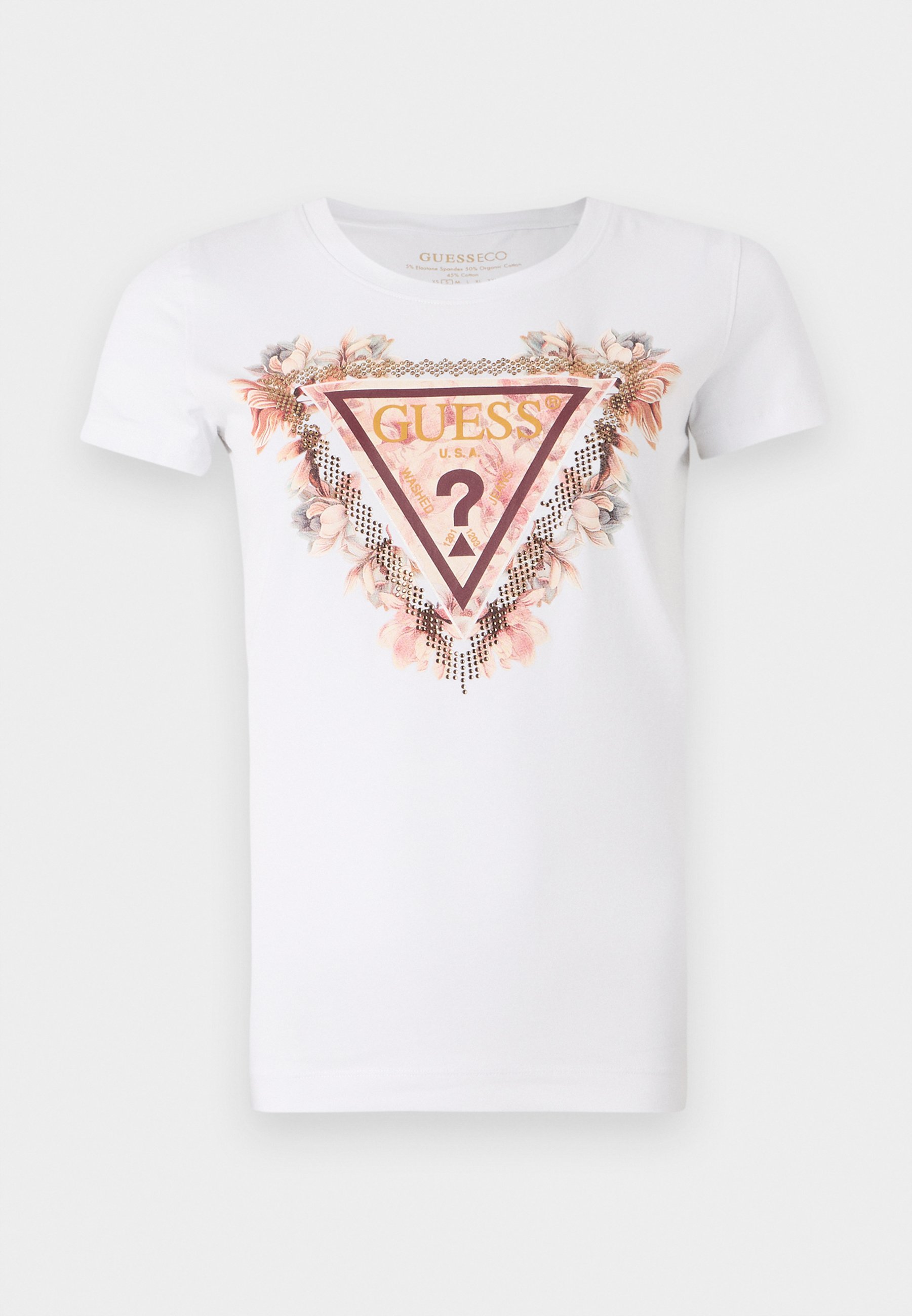 Guess TRIANGLE FLOWERS T-shirt - T-shirt met print - puur wit