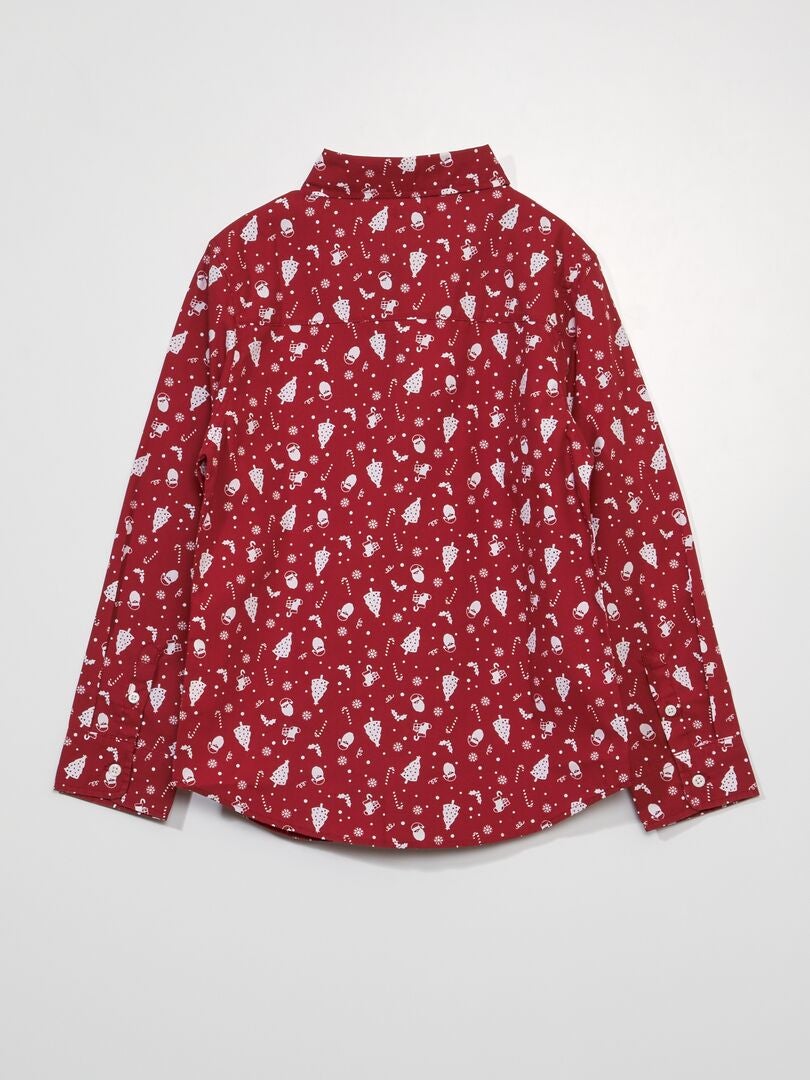 Camisa navideña de popelina con árboles - ROJA