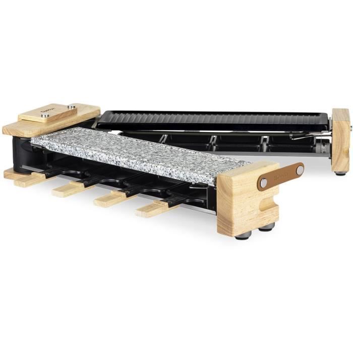 HKOENIG Raclette Grill - WOD360 - Serves up to 8 people - Rotating base with cooking stone - Wood design - 1400W
