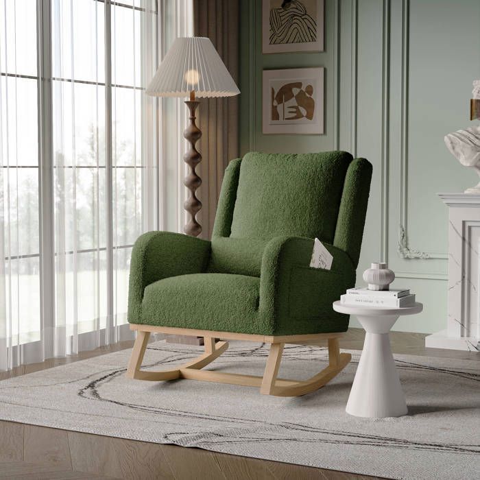 Fauteuil à Bascule, Chaise Allaitement, Fauteuil à Accoudoirs, Chaise a Bascule Allaitement, Teddy Velours, Vert