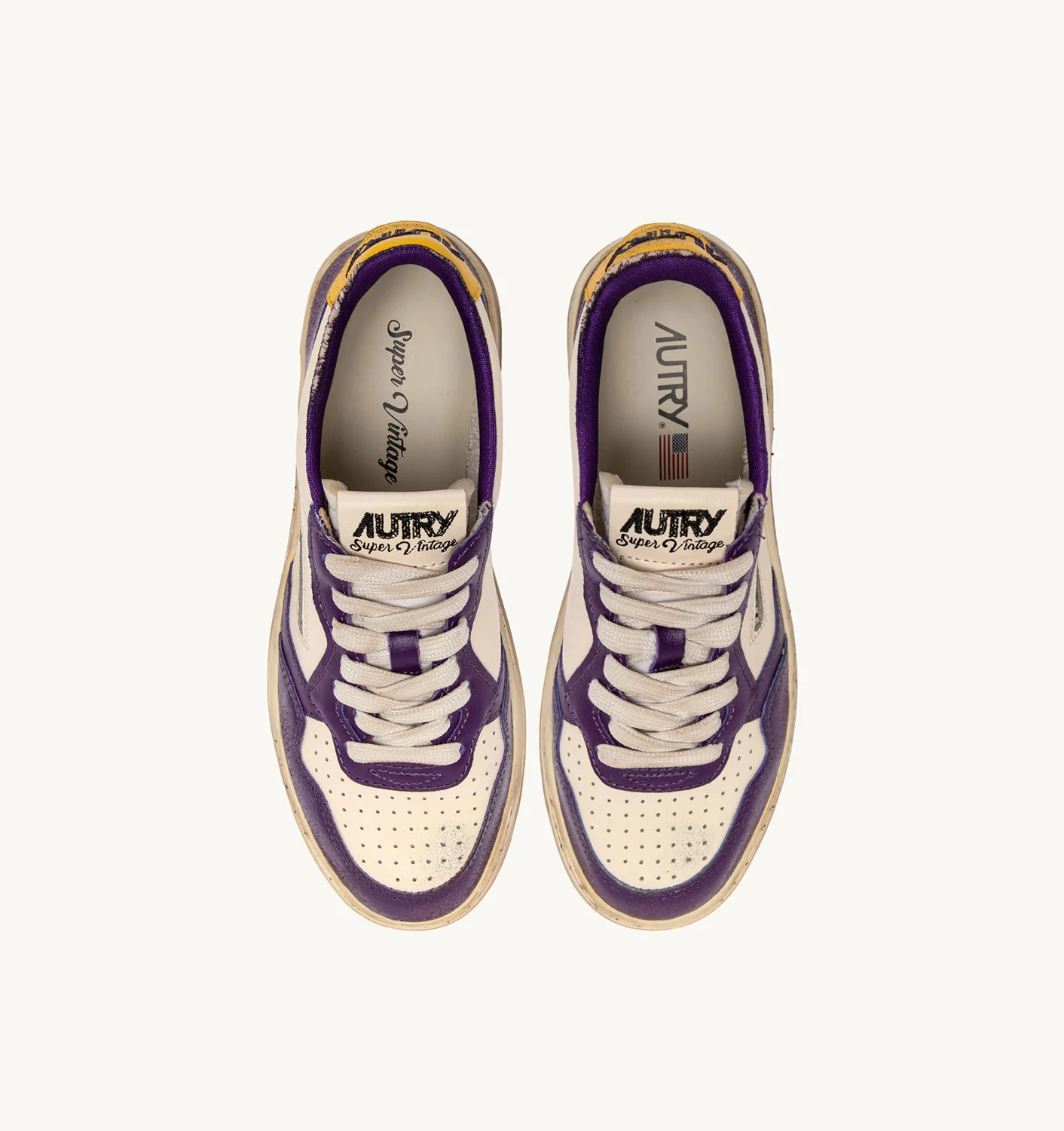 TENIȘI MEDALIST LOW SUPER VINTAGE DIN PIELE ALBĂ ȘI VIOLA