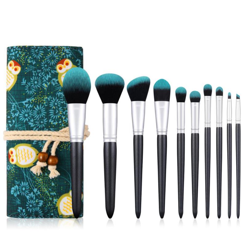 Set di pennelli professionali per il trucco, colore verde, strumenti di bellezza, pennelli per ombretto e fondotinta, set di cosmetici da 10 pezzi