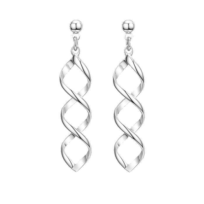 Boucles d'Oreilles Pendantes Torsades Femme Argent Massif 925 – Design Spirale Moderne (ADN) – Hauteur 35mm – Tige Poussette