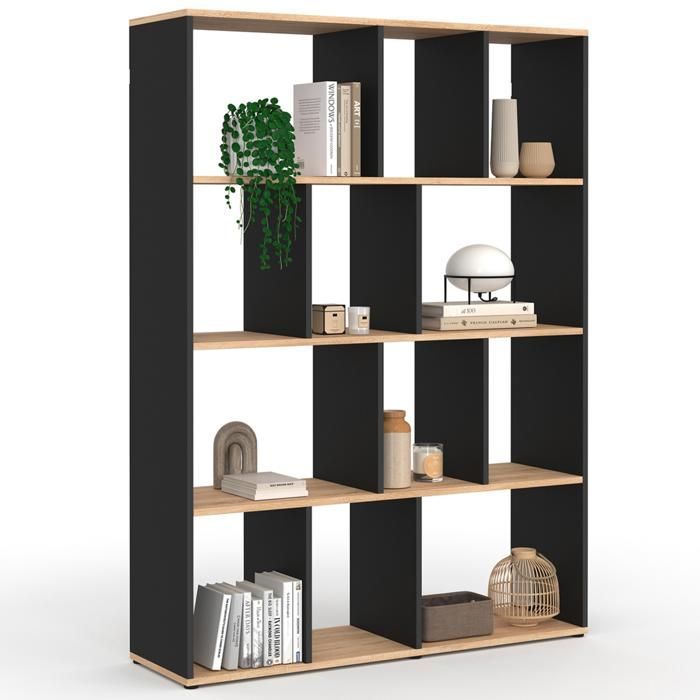 IDMARKET JENA 4-Tier Bookshelf, Black and Wood Effect, 143 cm
