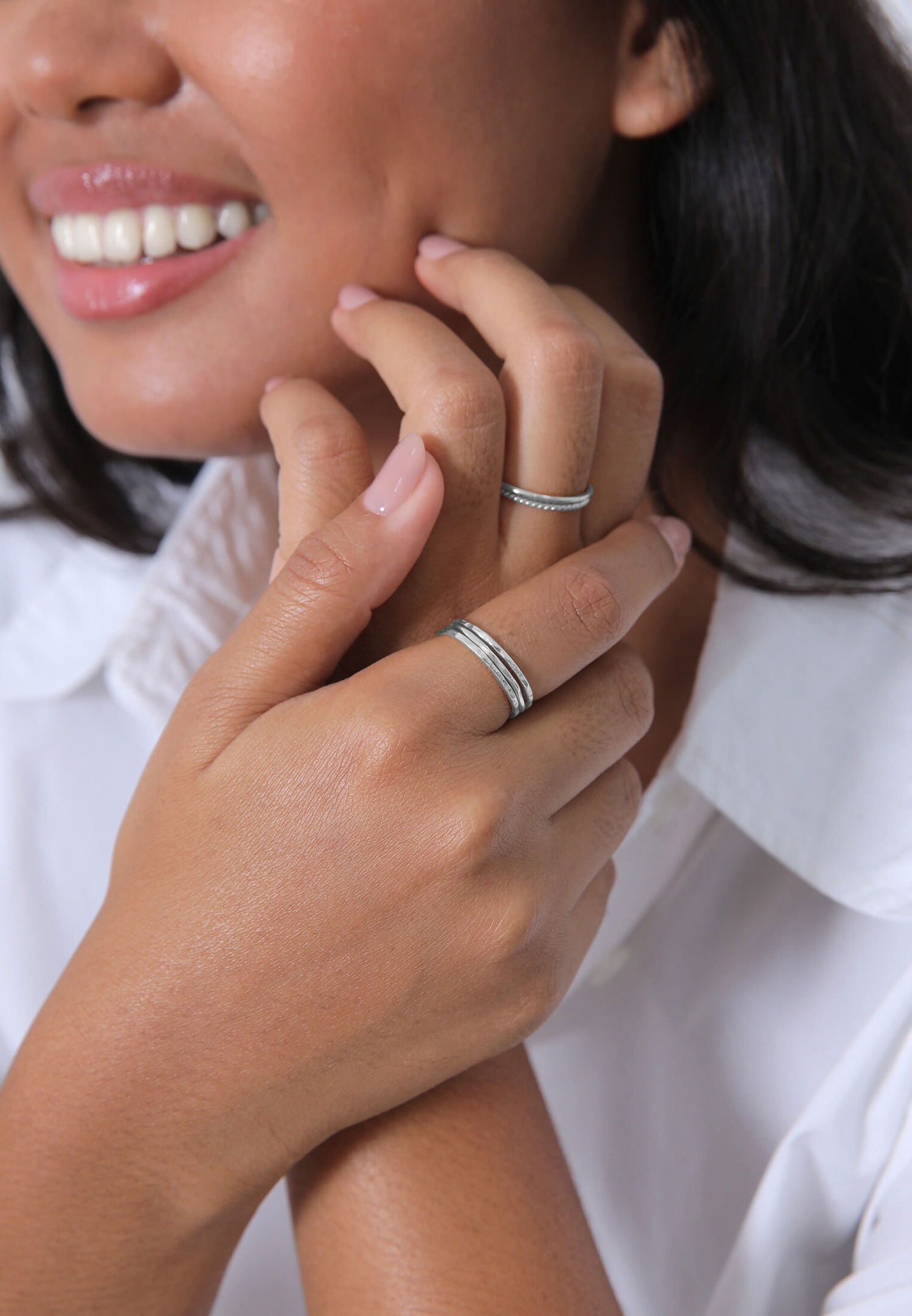 Elli Femmes Set Bande Empilage Minimaliste Tendance Blogueur Basique en Argent Sterling 925