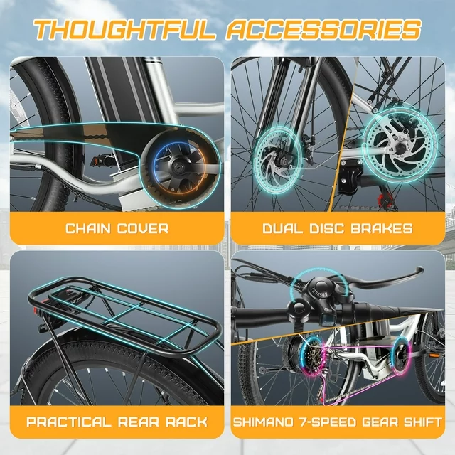 Bicicletă electrică Gocio 500W pentru adulți, bicicletă hibridă electrică de oraș 26, bicicletă electrică cu baterie de 48V 7.8Ah