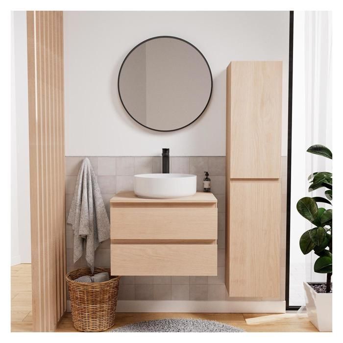 Set mobile bagno singolo SORRENTO da 60 cm + lavabo + rubinetto + specchio + colonna