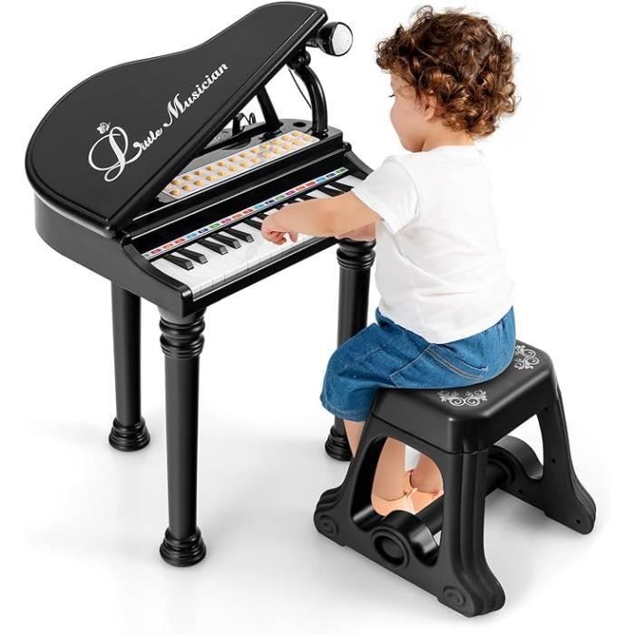 GOPLUS Piano electrónico de 31 teclas para niños, teclado electrónico con taburete, micrófono y 3 modos, negro.