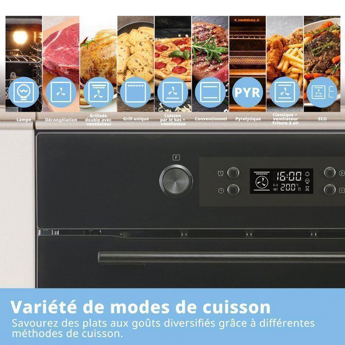 Inbouw pyrolytische oven met airfryer - 72 liter - COMFEE CBO65P80E0-BK - Zwart - Energieklasse A