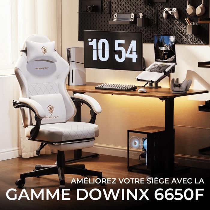 Ergonomische gamingstoel - Dowinx - Beige stof - Pocketvering - Lendensteun - Voetsteun