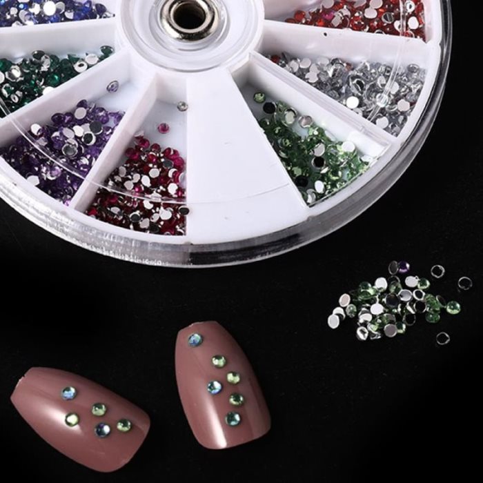 Strass acryliques 3D à paillettes de couleurs variées pour décoration d'ongles DIY, à base plate, en forme d'ongles de 1,5 mm