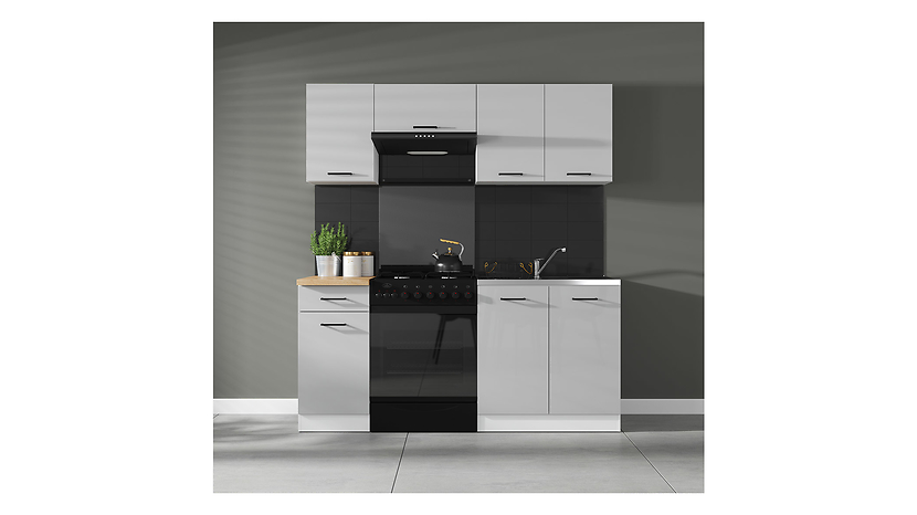 Komplet kuchenny Junona Line 180 cm jasny szary połysk z blatem