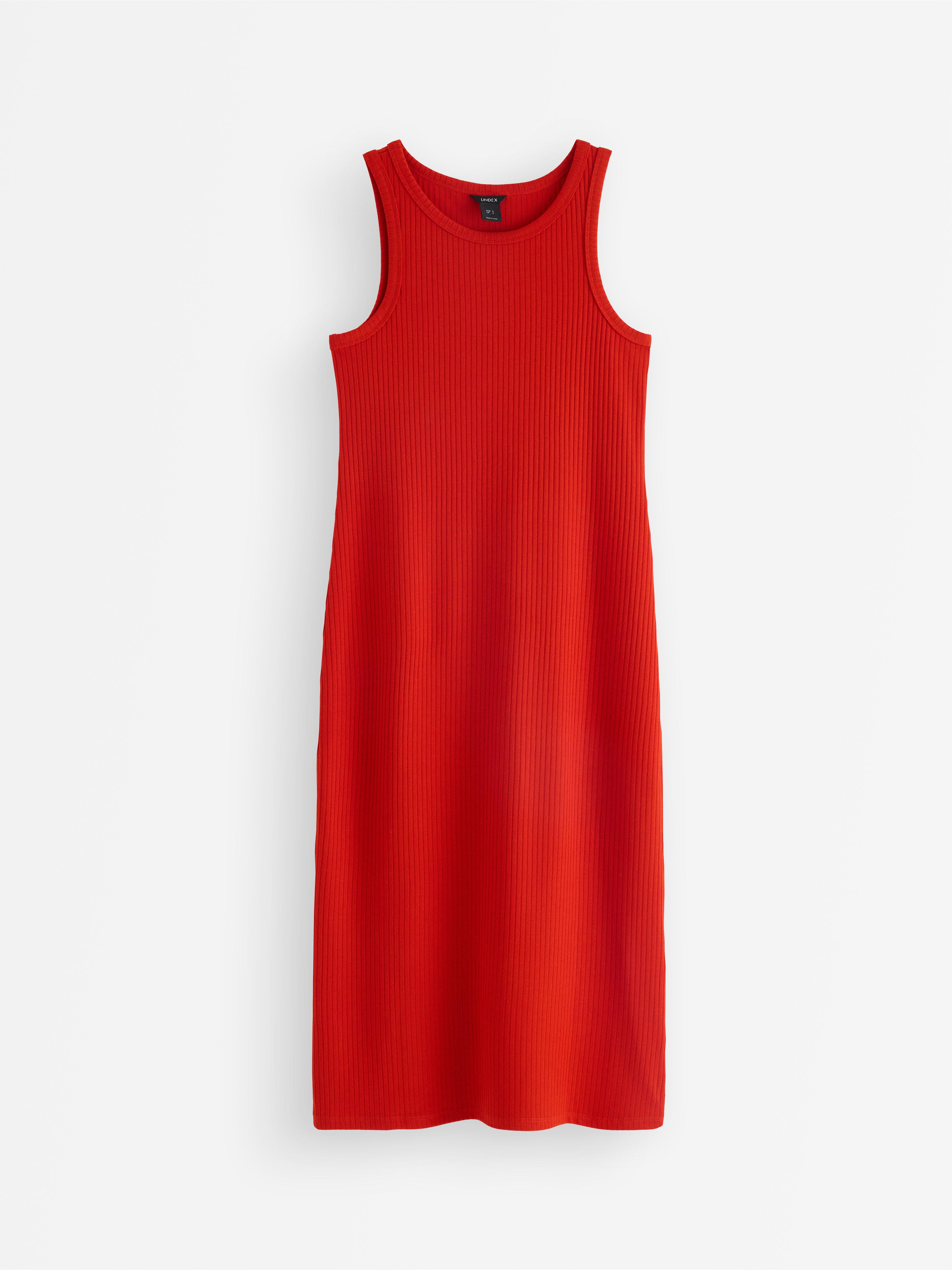 Vestido midi canelado vermelho escuro