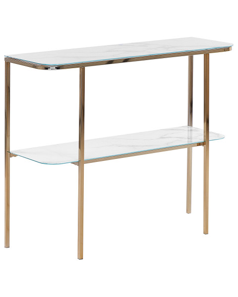 Konsola stolik 100x33cm blat marmur biały złoty