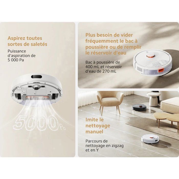 Aspirador robô - Xiaomi Robot Vacuum S20 EU Branco - Potência de sucção de 5000 Pa - Reservatório de pó de 400 mL