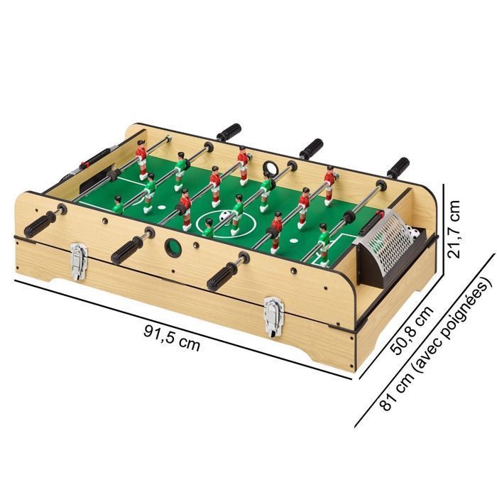 Tavolo da gioco multifunzione 4 in 1 KANGUI: calcio balilla con aste telescopiche, biliardo, ping pong e hockey.