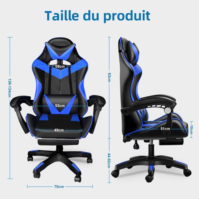 Silla gaming ergonómica con cojín lumbar de masaje, reposapiés, respaldo ajustable en altura e inclinación, capacidad de carga de 150 kg.