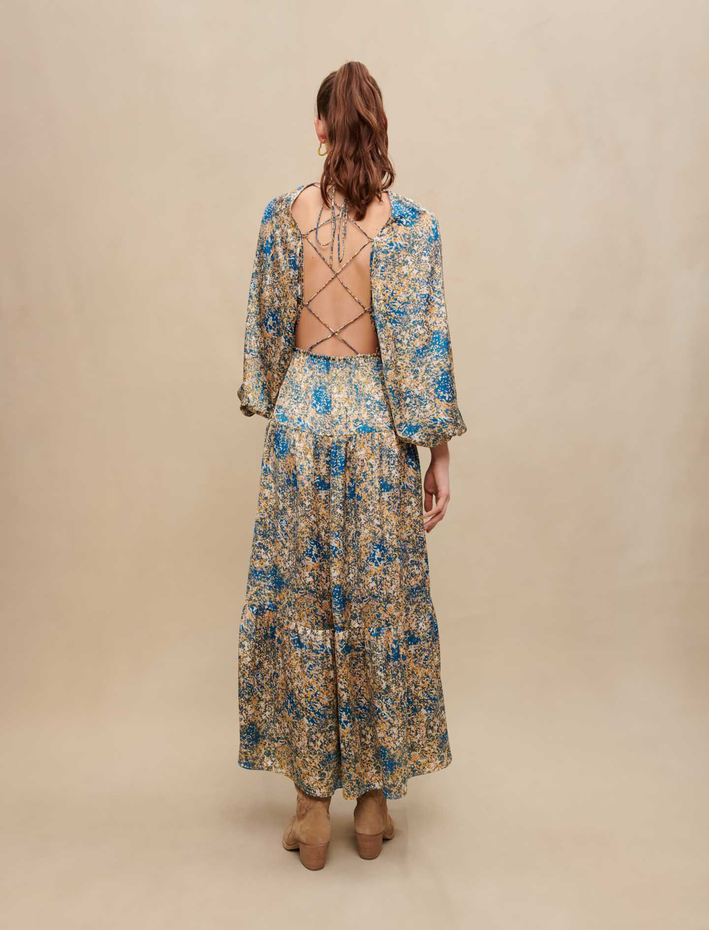 Lange jurk met print - Abstract blauw