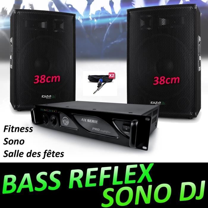 DJ Sound System Package: DISCO15B Bass Reflex CLUSTER Speakers 2x700W + MyDj AX 2000W PRO Amplifier