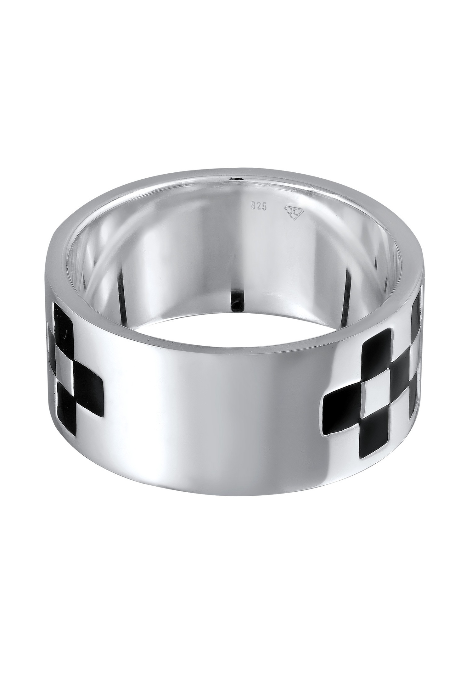 KUZZOI Hommes Bande échiquier avec émail noir en argent sterling 925