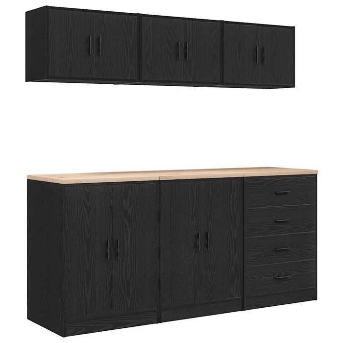 vidaXL Set di 6 armadietti da garage in legno composito nero, armadietto per ripostiglio da garage, armadietto contenitore, banco da lavoro 3328342