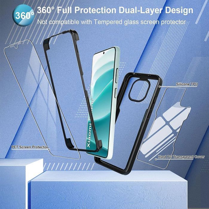 Capa para Xiaomi Redmi Note 15 5G - Proteção total para a frente e para trás - Borda preta