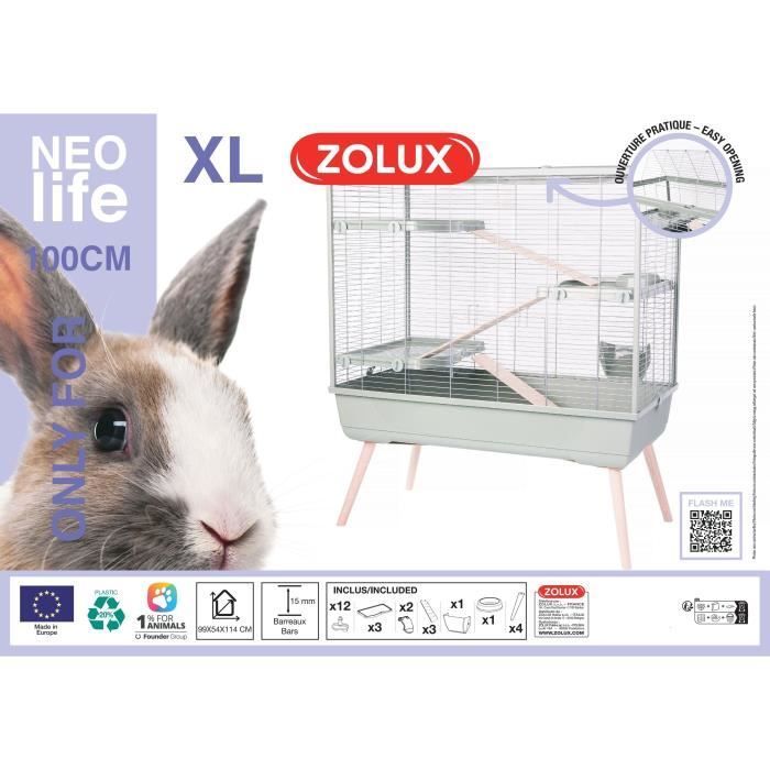 ZOLUX Neolife förhöjd gnagarbur - 3 nivåer för kaniner - 99 x 54 x 114 cm - Grön