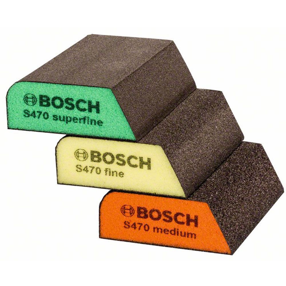 BOSCH Schaumstoff-Winkelschleifklötze S470 – Ideal für Profilschleifen – 3-teilig