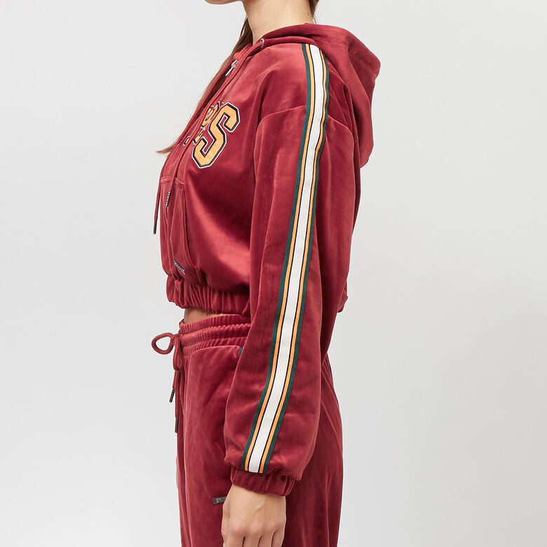 Chaqueta deportiva de terciopelo con logo universitario
