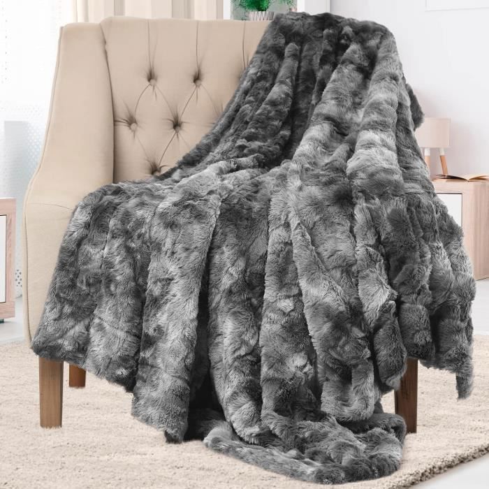 Manta de piel sintética de 160x200cm, manta de felpa de pelo largo, manta gris de forro polar suave y cómoda para sofá.