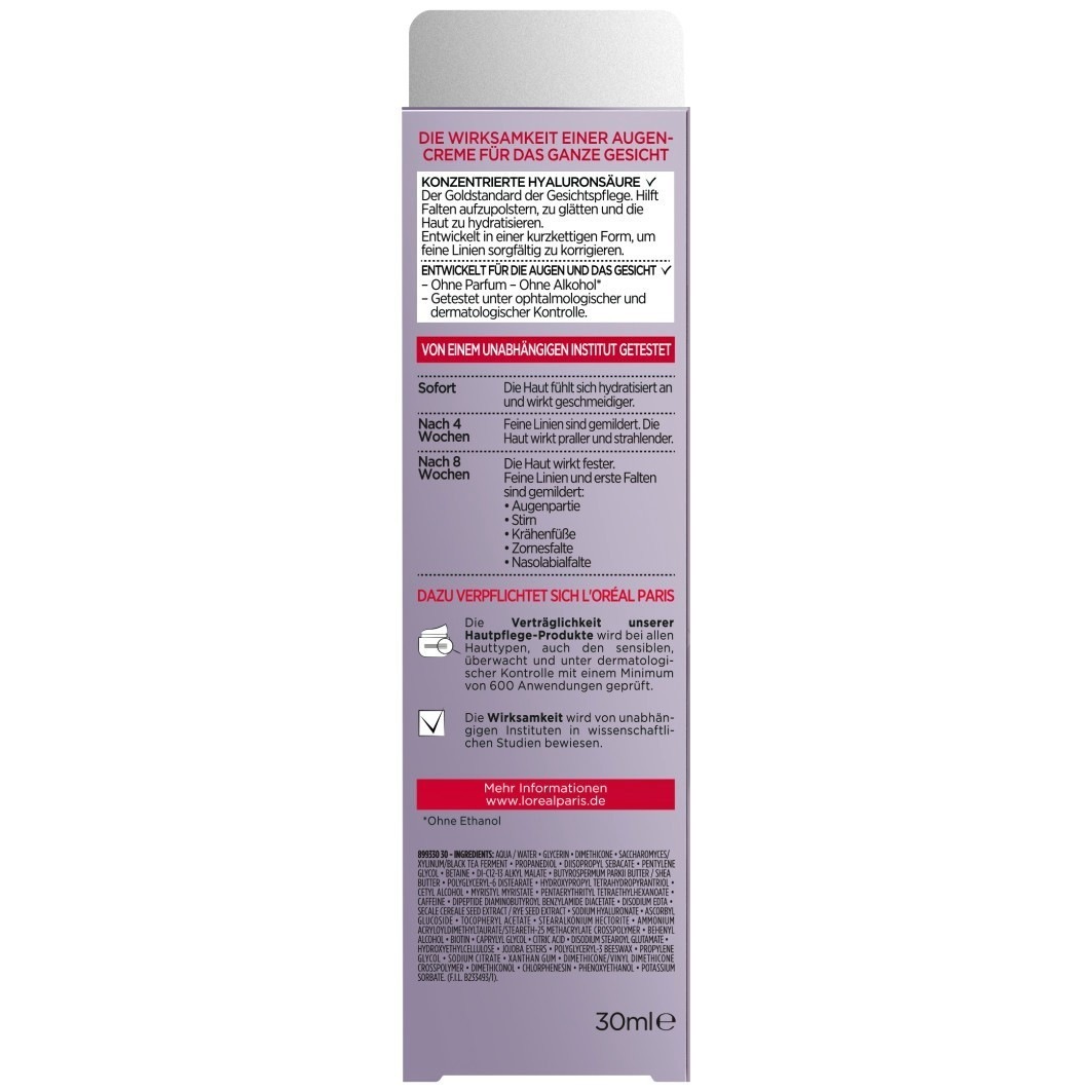 L'Oréal Paris Revitalift krema za oči, filer protiv starenja s hijaluronskom kiselinom za lice – 30 ml