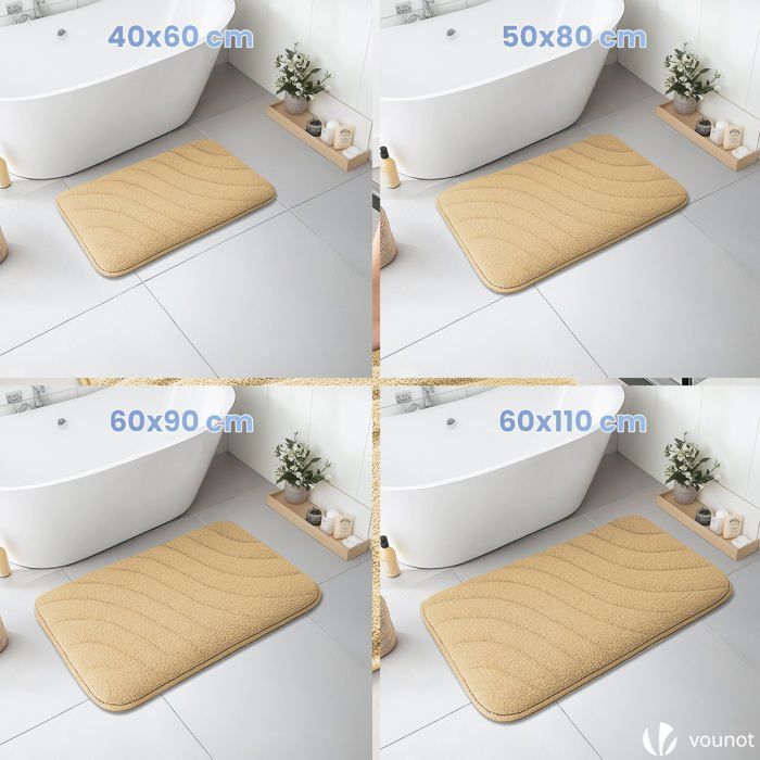 VOUNOT® Tapis de Bain Antidérapant microfibre motif ondulé 60x110cm beige