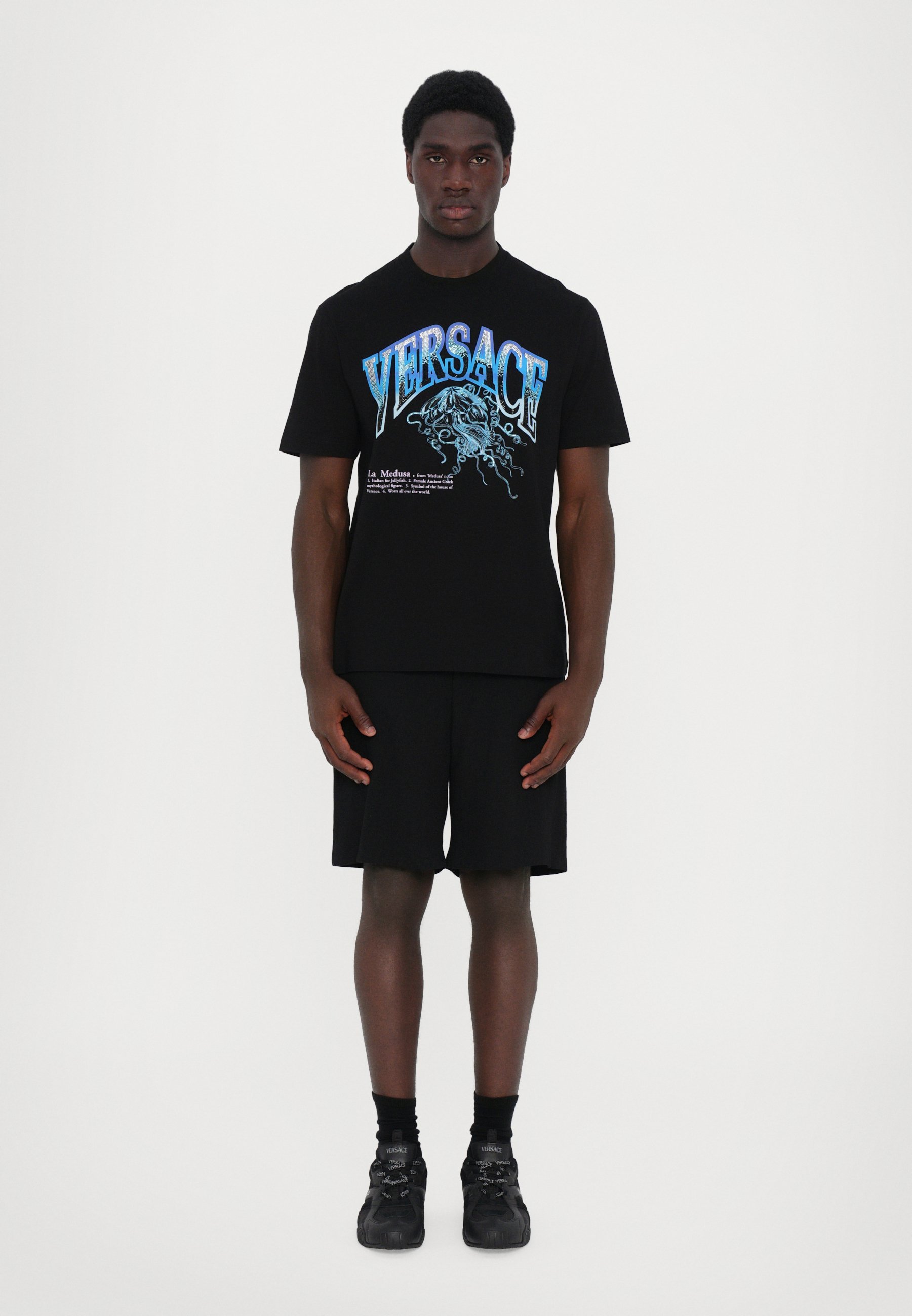 Versace PRINT MEDUSA VASRSITY - T-shirt stampata - nera