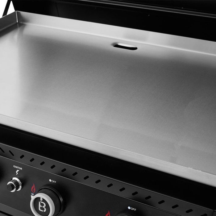 Plancha gaz Stellar 900 sur chariot 4 feux  – BRASERO BY FAVEX – Plaque inox XXL 86 x 53 cm – 16 kW – 12 à 14 convives - Capot