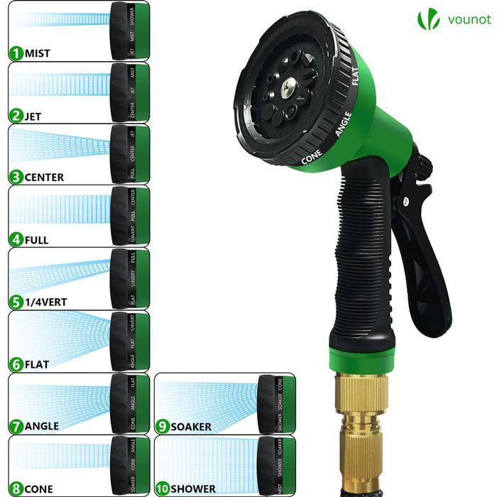 Manguera de jardín extensible reforzada VOUNOT® de 15 m, color negro - 10 modos - Conector y bolsa de almacenamiento incluidos - Flexible y a prueba de fugas