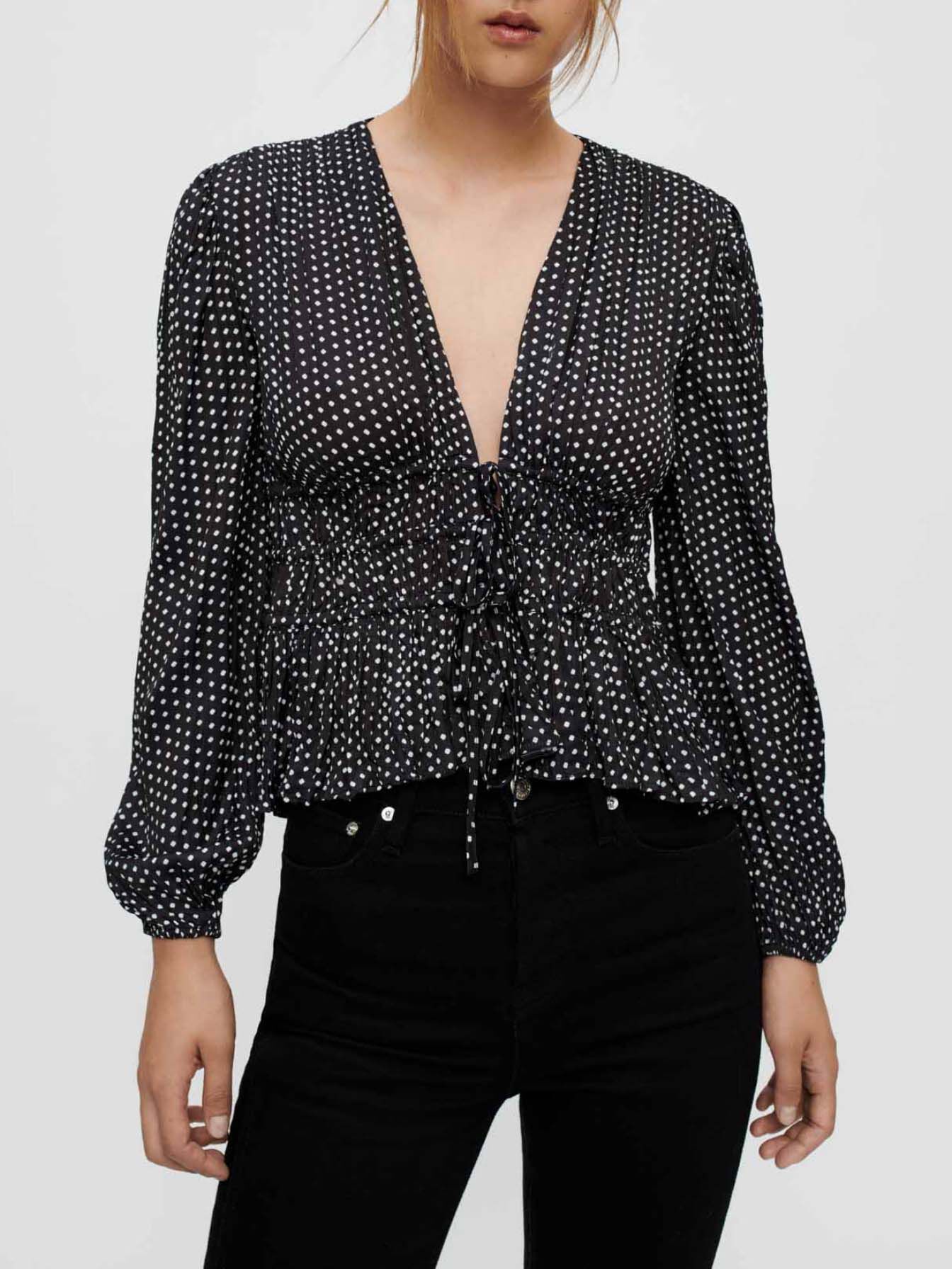 Top din satin cu imprimeu de trifoi și buline Mini Clover-Pois