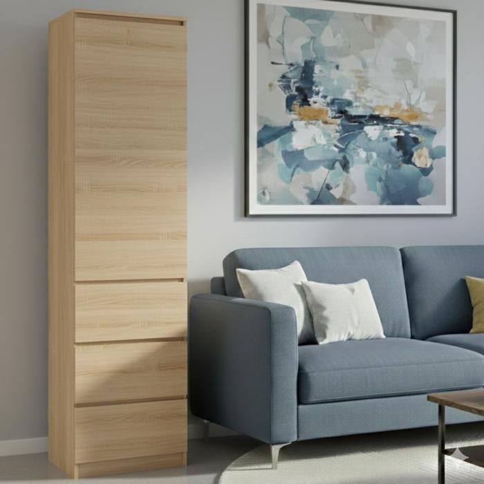 Armario de almacenamiento de 3 cajones y 3 estantes - Armario de oficina - Mueble de almacenamiento para dormitorio - 50x40x180 cm - Sonoma
