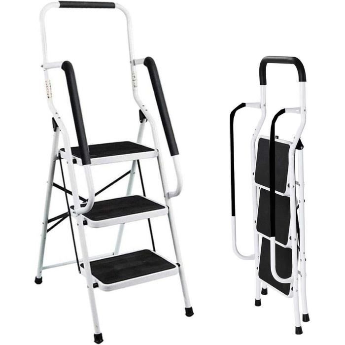 Sgabello pieghevole a 3 gradini con corrimano e gradini antiscivolo, sgabello pieghevole, sgabello per uso domestico